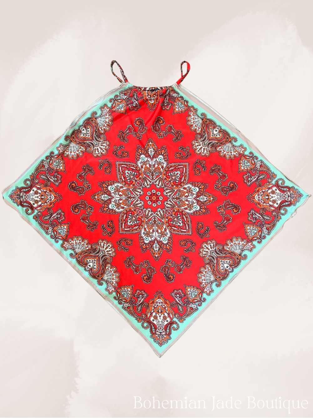 Zara Paisley Scarf Tank Top Red Mint Handkerchief Hem Women’s Small - Picture 4 of 6